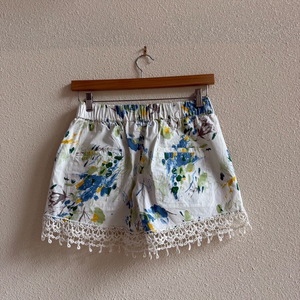 Anthropologie Floral Crochet Trim Shorts Womens XS White Blue Excellent Boho - Picture 9 of 12